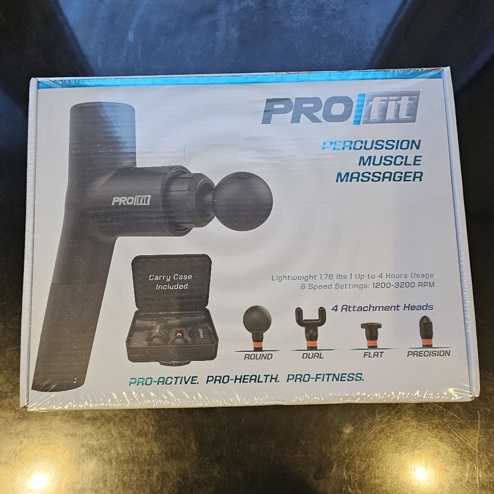 Brand New Pro Fit Percussion Muscle Massager Gun with 4 Attachment Heads (8033)